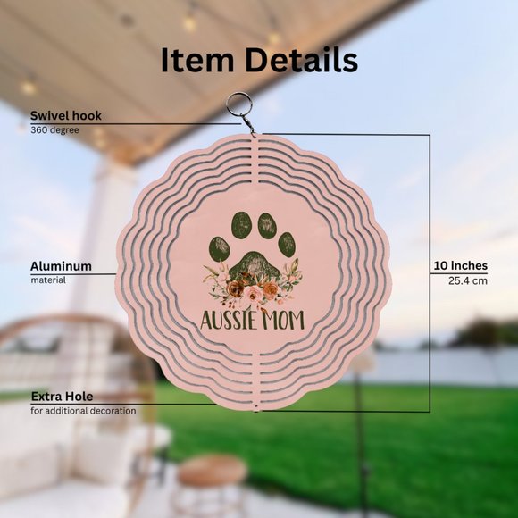 Pink Australian Shepherd Gifts Aussie Dog Mom Wind Spinner with Swivel Hook - Picture 2 of 3